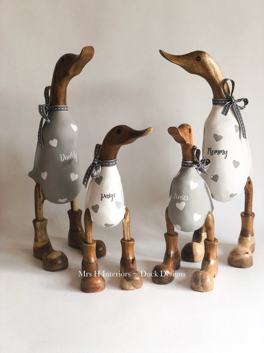 Family of Four Ducks - Personalised Decorated Wooden Ducks in Boots by Mrs H the Duck Lady