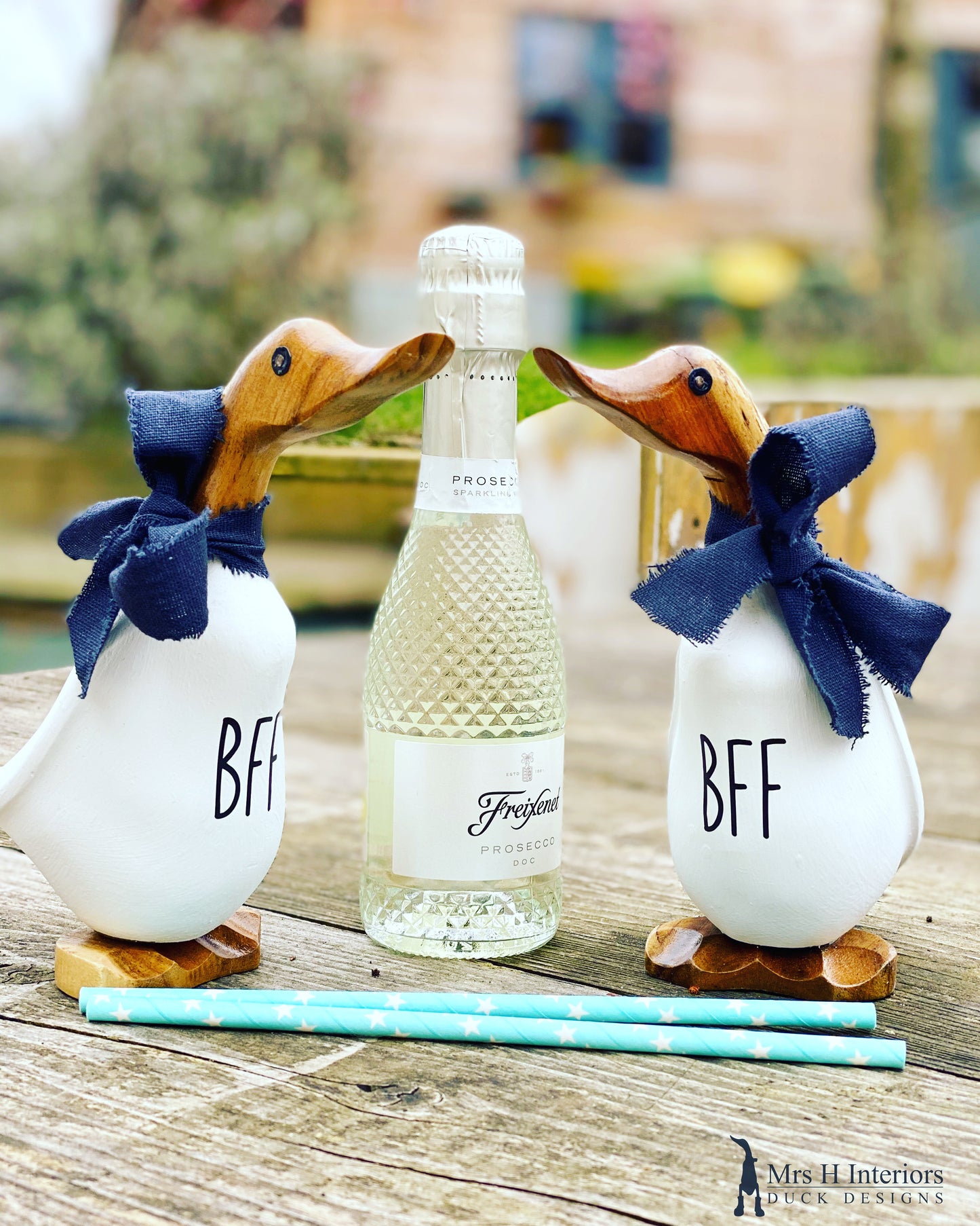 BFF Best Friends Forever Duck - Decorated Wooden Duck in Boots by Mrs H the Duck Lady