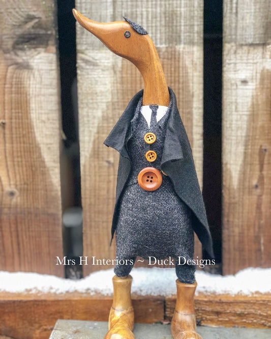 Peaky Gent - Decorated Wooden Duck in Boots by Mrs H the Duck Lady