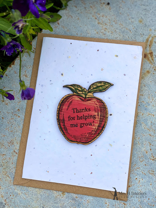 Thank You Teacher Card - Engraved Apple in Oak