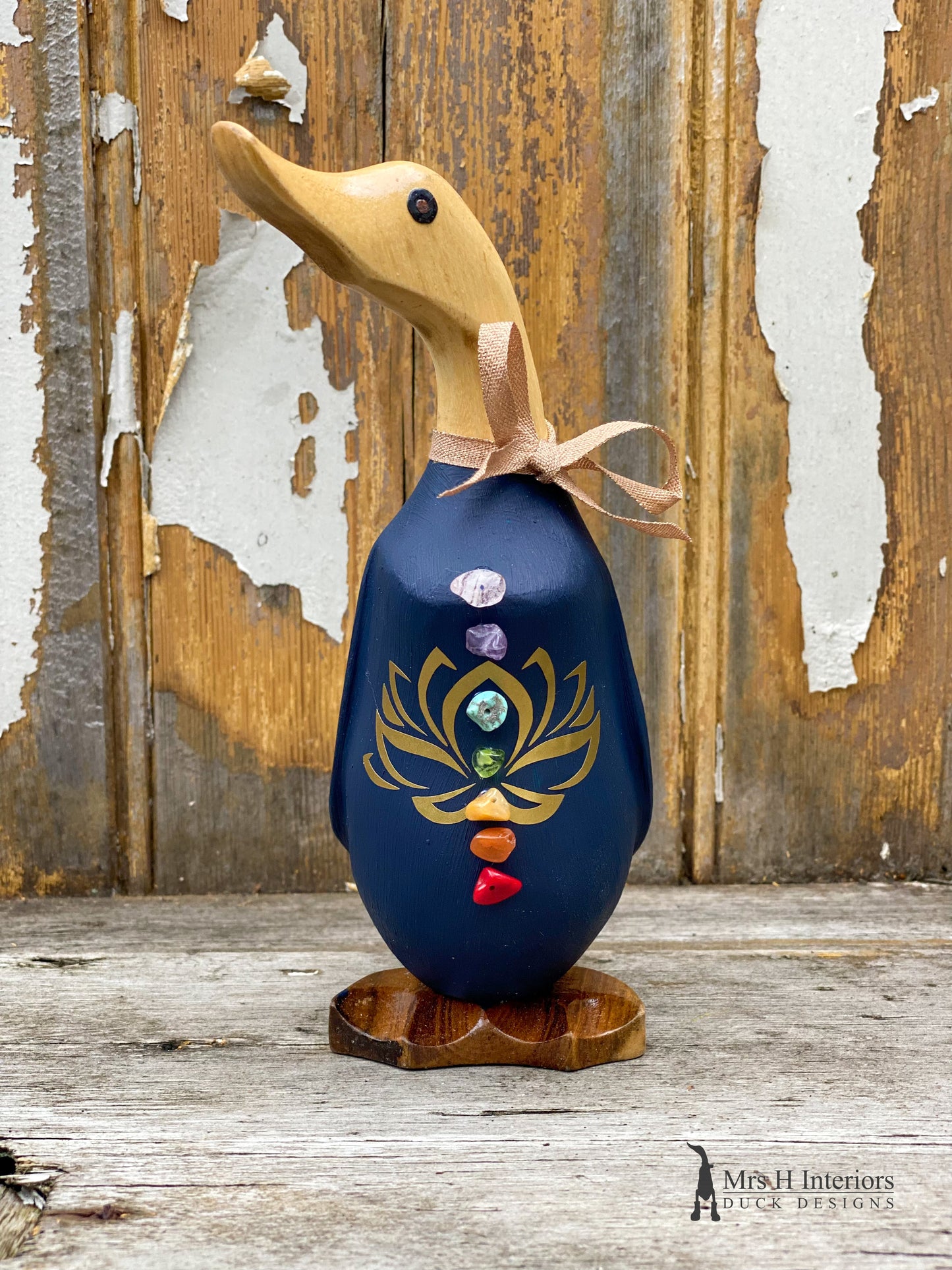 Chakra The Crystal Duck - Decorated Wooden Duck in Boots by Mrs H the Duck Lady