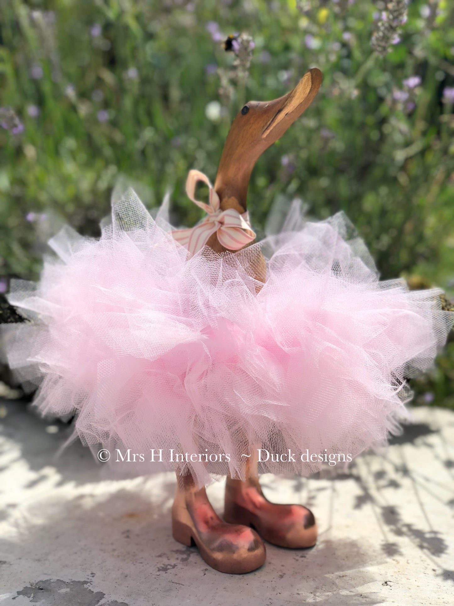 Pink Tutu Duck - Decorated Wooden Duck in Boots by Mrs H the Duck Lady