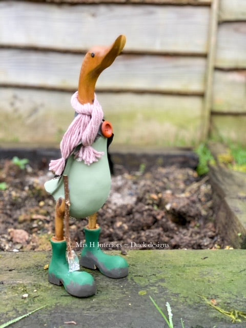 The Gardener Duck - Decorated Wooden Duck in Boots by Mrs H the Duck Lady