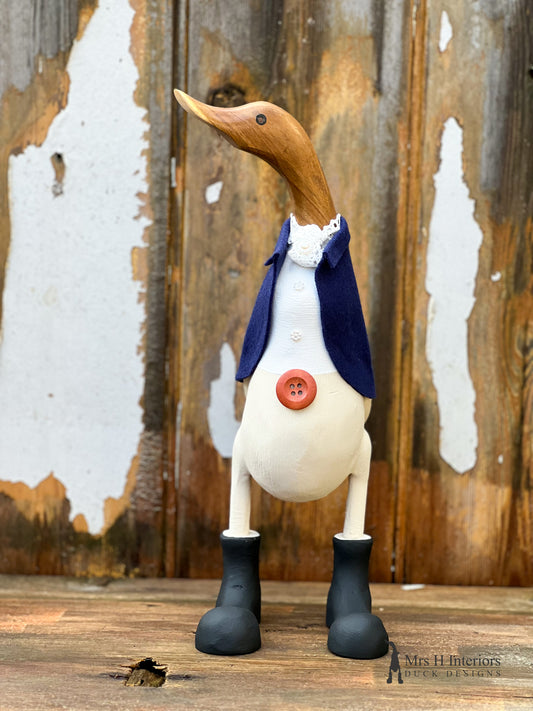Rider - Decorated Wooden Duck in Boots by Mrs H the Duck Lady