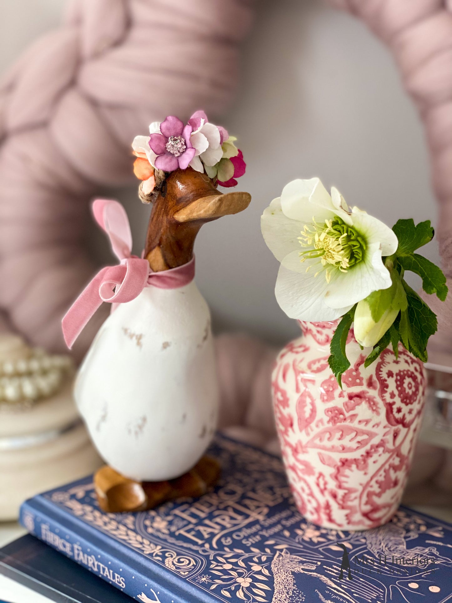 Flo The Flower Crown Duck -  - Decorated Wooden Duck in Boots by Mrs H the Duck Lady