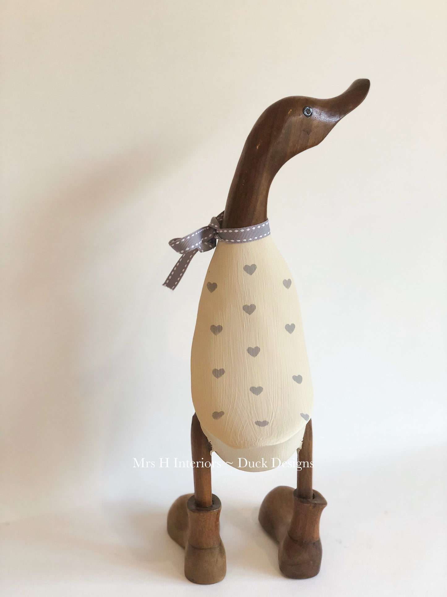 Love Duck - Cream - Decorated Wooden Duck in Boots by Mrs H the Duck Lady