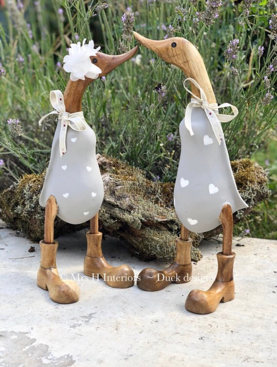 Love Duck - Pair - Decorated Wooden Duck in Boots by Mrs H the Duck Lady