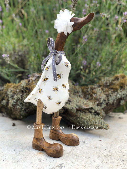 Bessy The Bee Duck - Decorated Wooden Duck in Boots by Mrs H the Duck Lady
