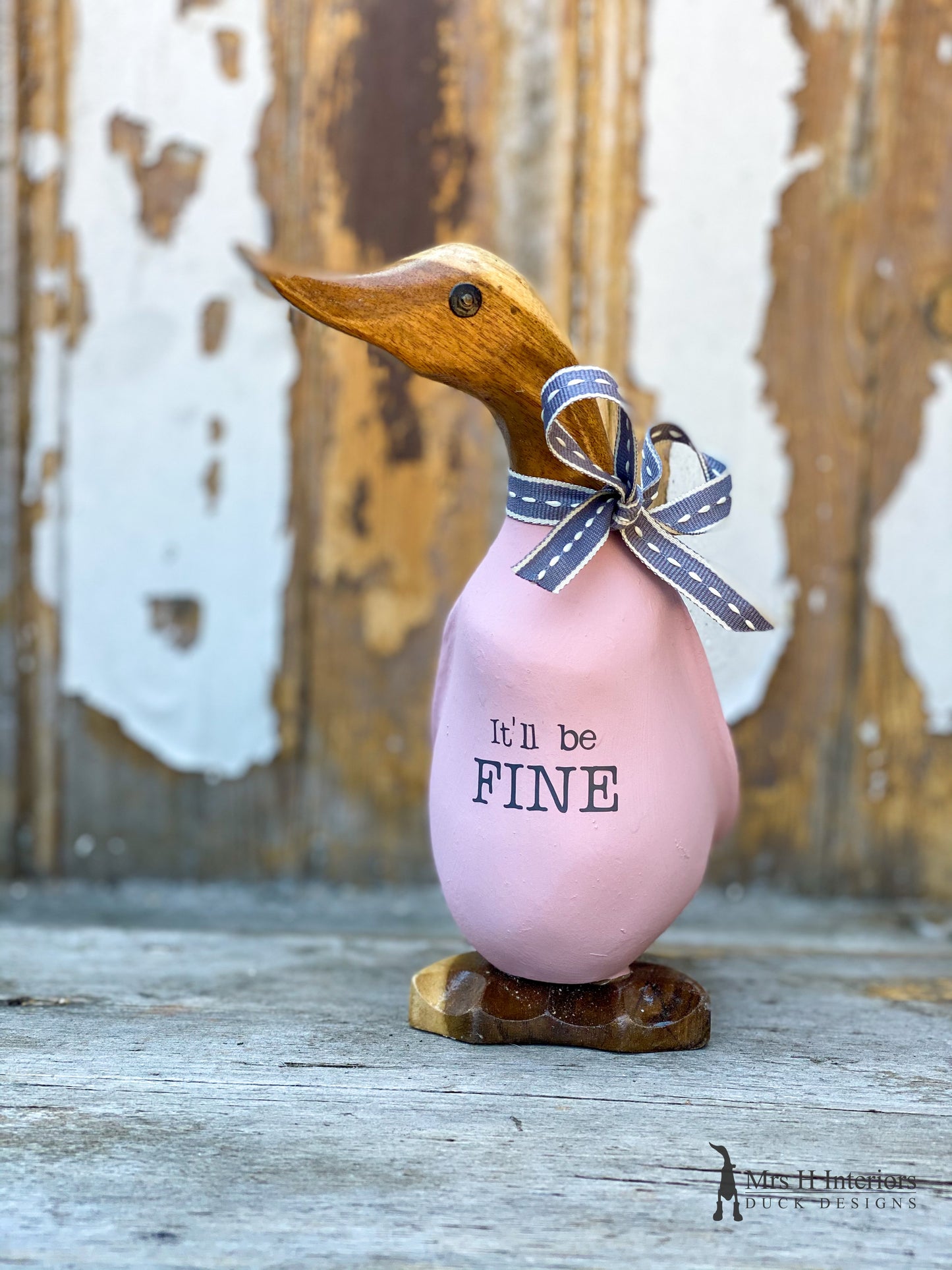 It’ll be fine - Decorated Wooden Duck in Boots by Mrs H the Duck Lady