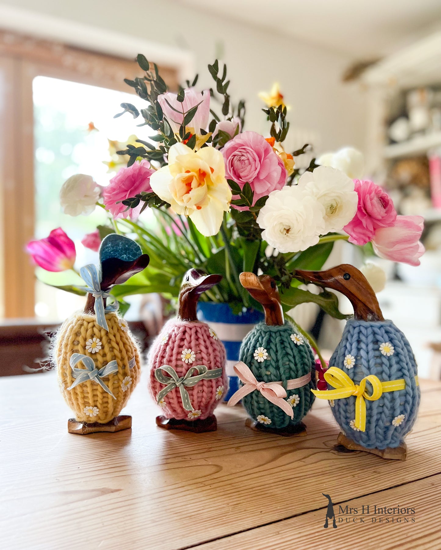 Edie The Egg Duck - Decorated Wooden Duck in Boots by Mrs H the Duck Lady