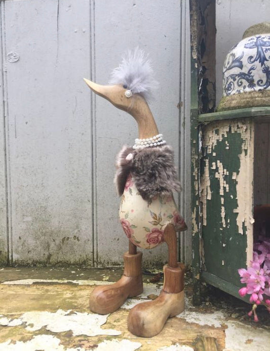 Betty The Vintage Rose Caped Lady - Decorated Wooden Duck in Boots by Mrs H the Duck Lady