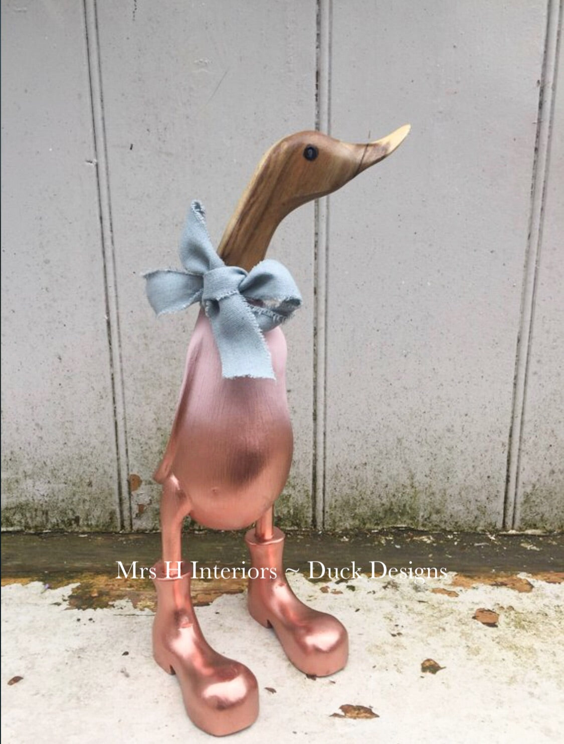 Ombré Metallic Rose Gold Duck - Decorated Wooden Duck in Boots by Mrs H the Duck Lady