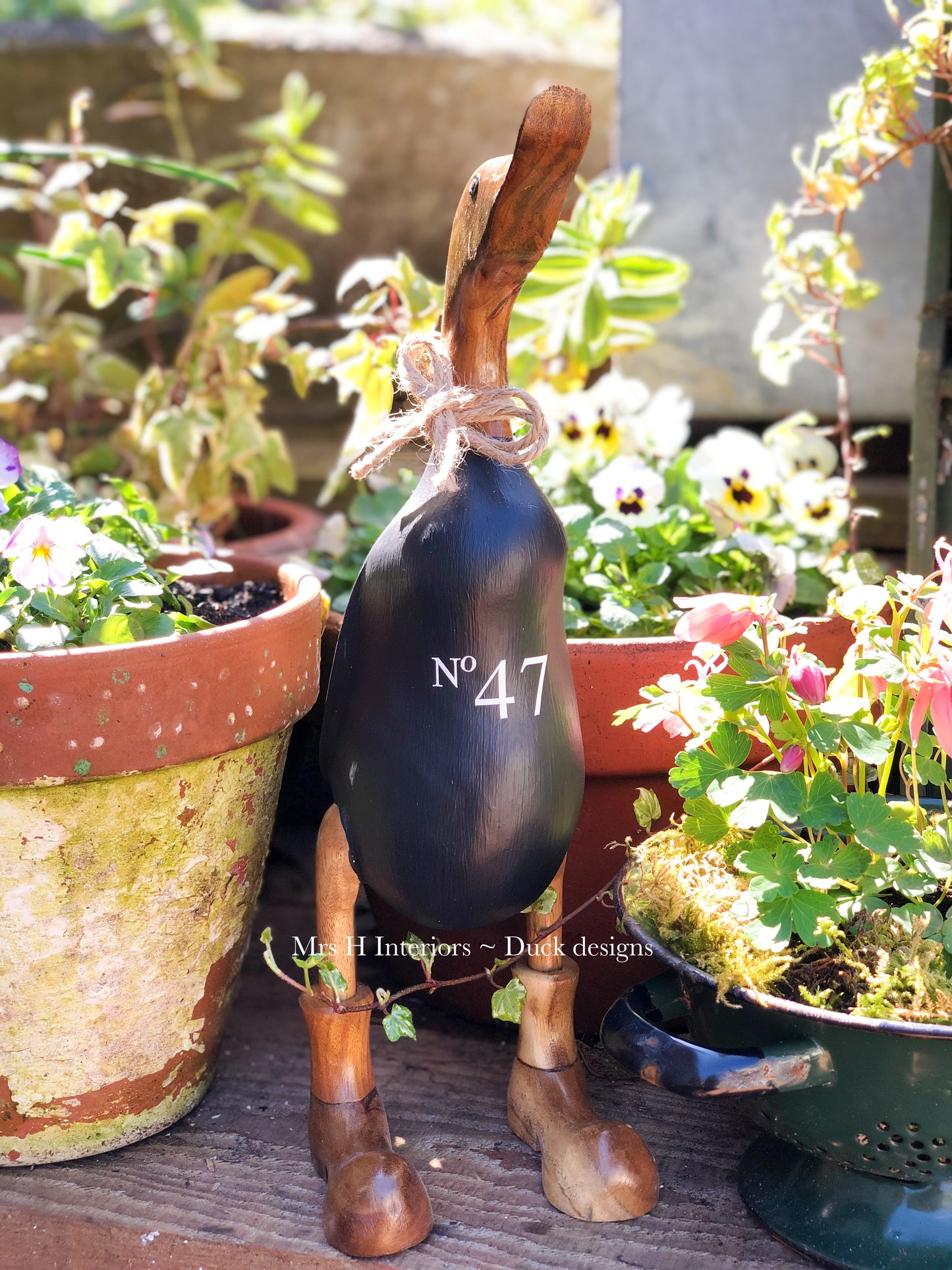 House name or number (outdoor) - Decorated Wooden Duck in Boots by Mrs H the Duck Lady