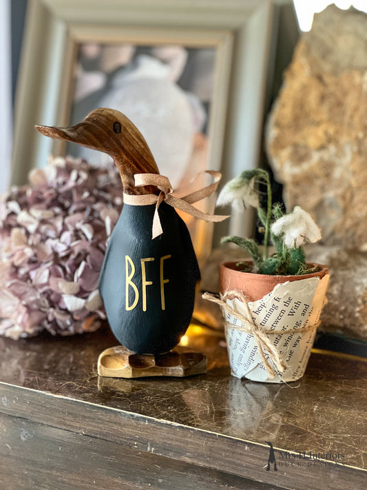 BFF Best Friends Forever Duck - Decorated Wooden Duck in Boots by Mrs H the Duck Lady