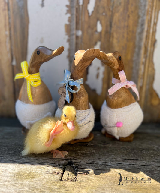New baby - Decorated Wooden Duck in Boots by Mrs H the Duck Lady