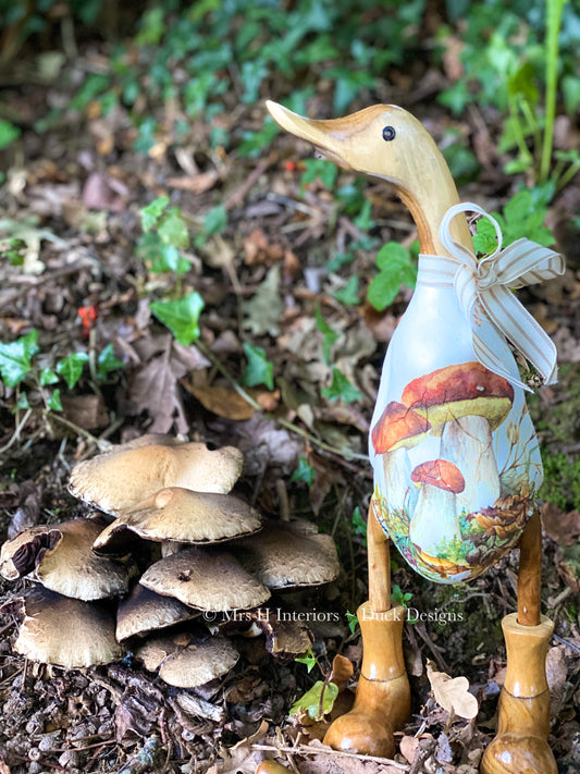 Merv Mushroom - Decorated Wooden Duck in Boots by Mrs H the Duck Lady