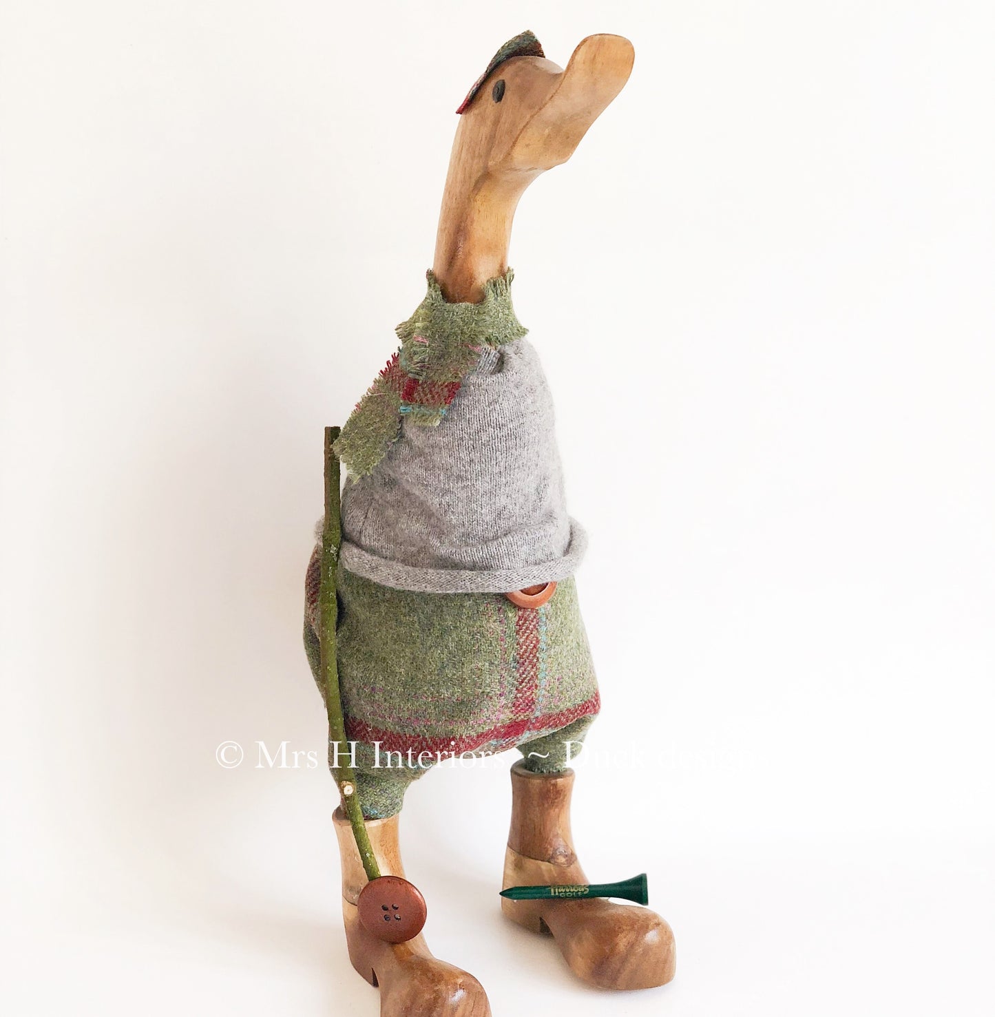 Golfer - Decorated Wooden Duck in Boots by Mrs H the Duck Lady