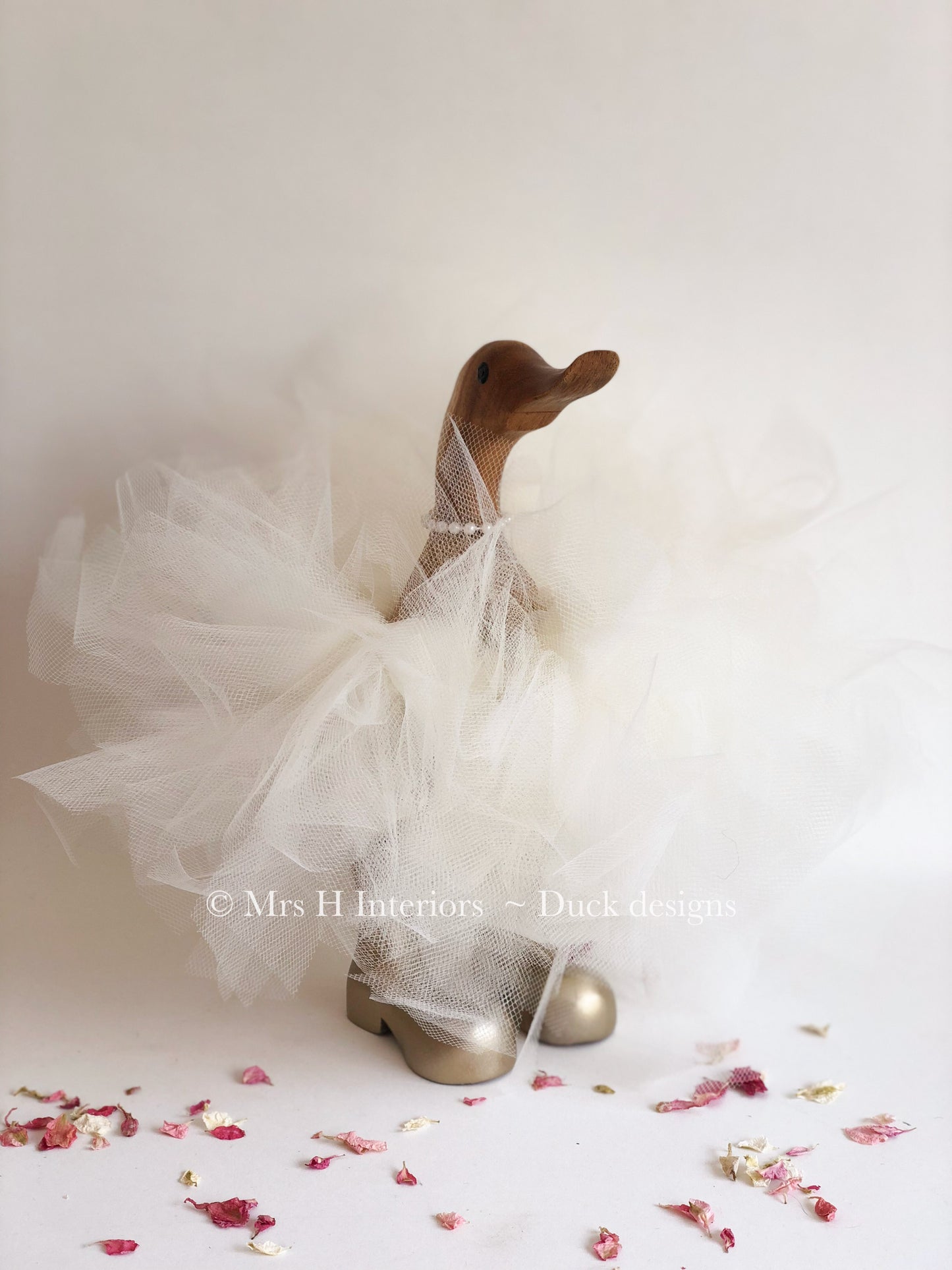 Tutu wearing duckling - Decorated Wooden Duck in Boots by Mrs H the Duck Lady