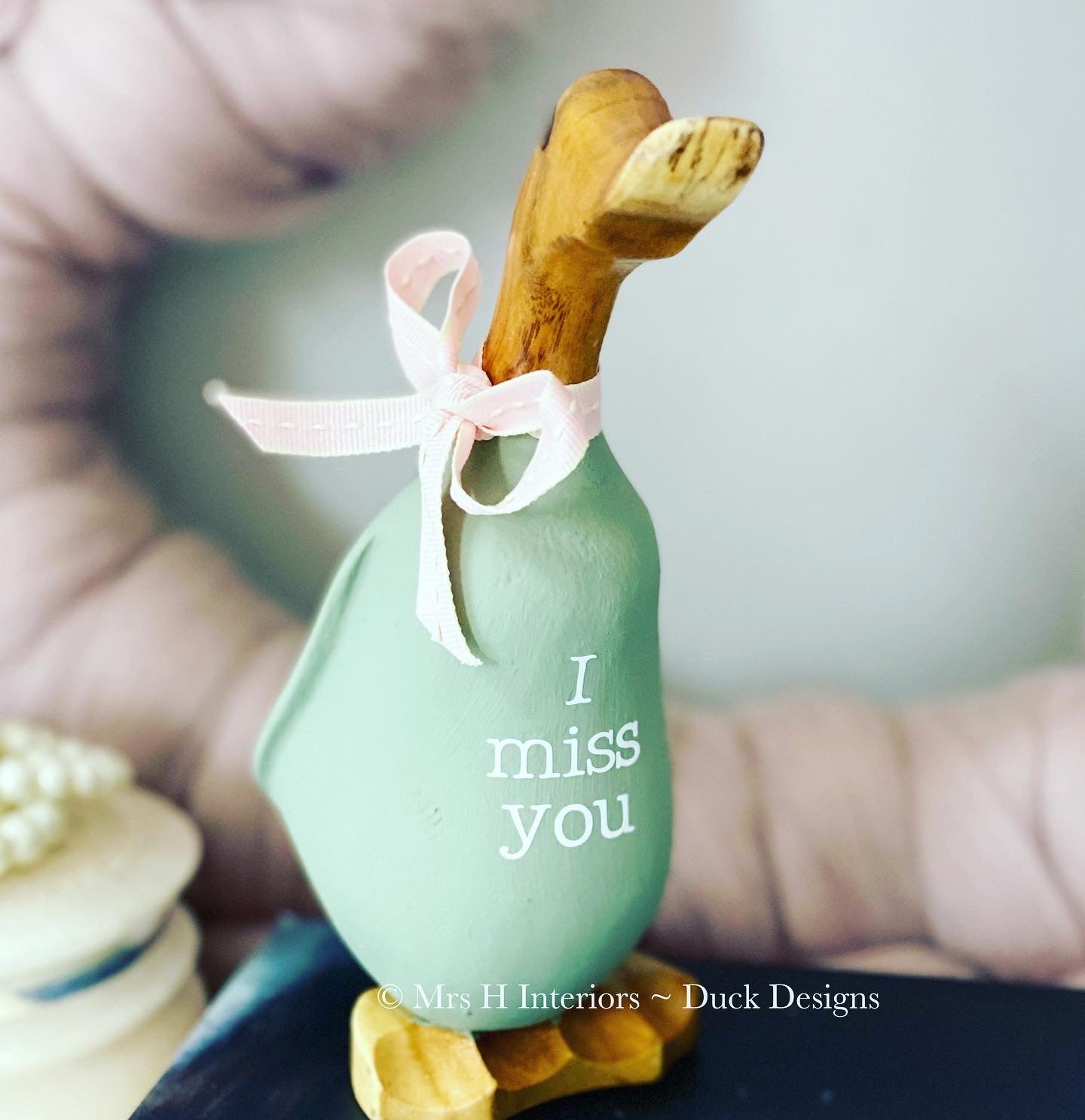 I miss you - Decorated Wooden Duck in Boots by Mrs H the Duck Lady