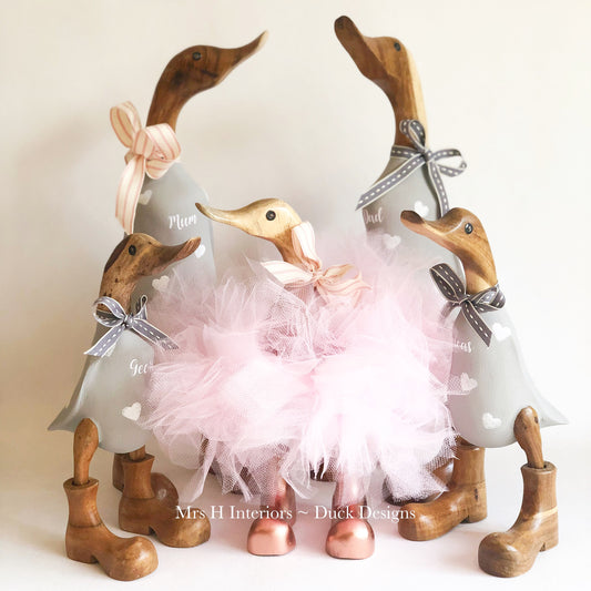 Family of Five Ducks - Decorated Wooden Duck in Boots by Mrs H the Duck Lady