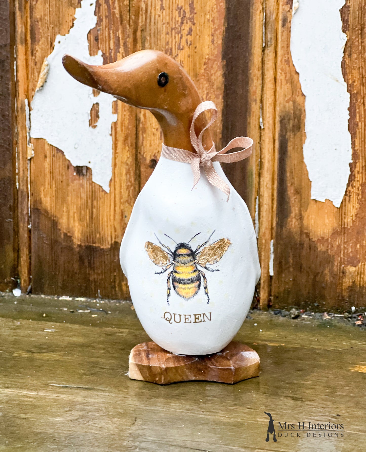 Queen Bee - Decorated Wooden Duck in Boots by Mrs H the Duck Lady