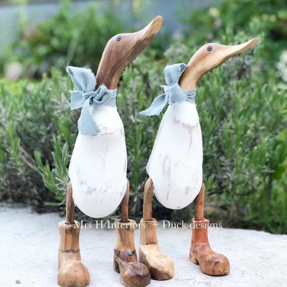 Shabby duck - Decorated Wooden Duck in Boots by Mrs H the Duck Lady