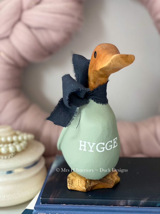 Hygge (Hug) - Decorated Wooden Duck in Boots by Mrs H the Duck Lady