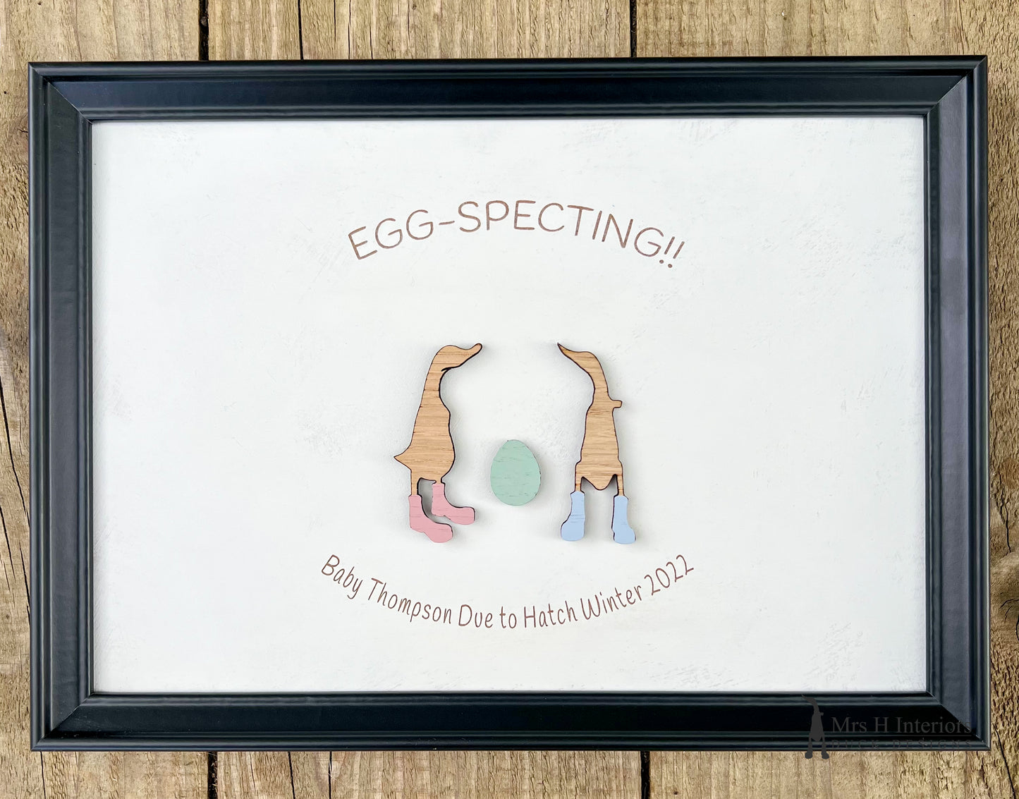 Family portrait - Expecting (Egg-specting!) - Personalised Decorated Wooden Ducks in Boots by Mrs H the Duck Lady