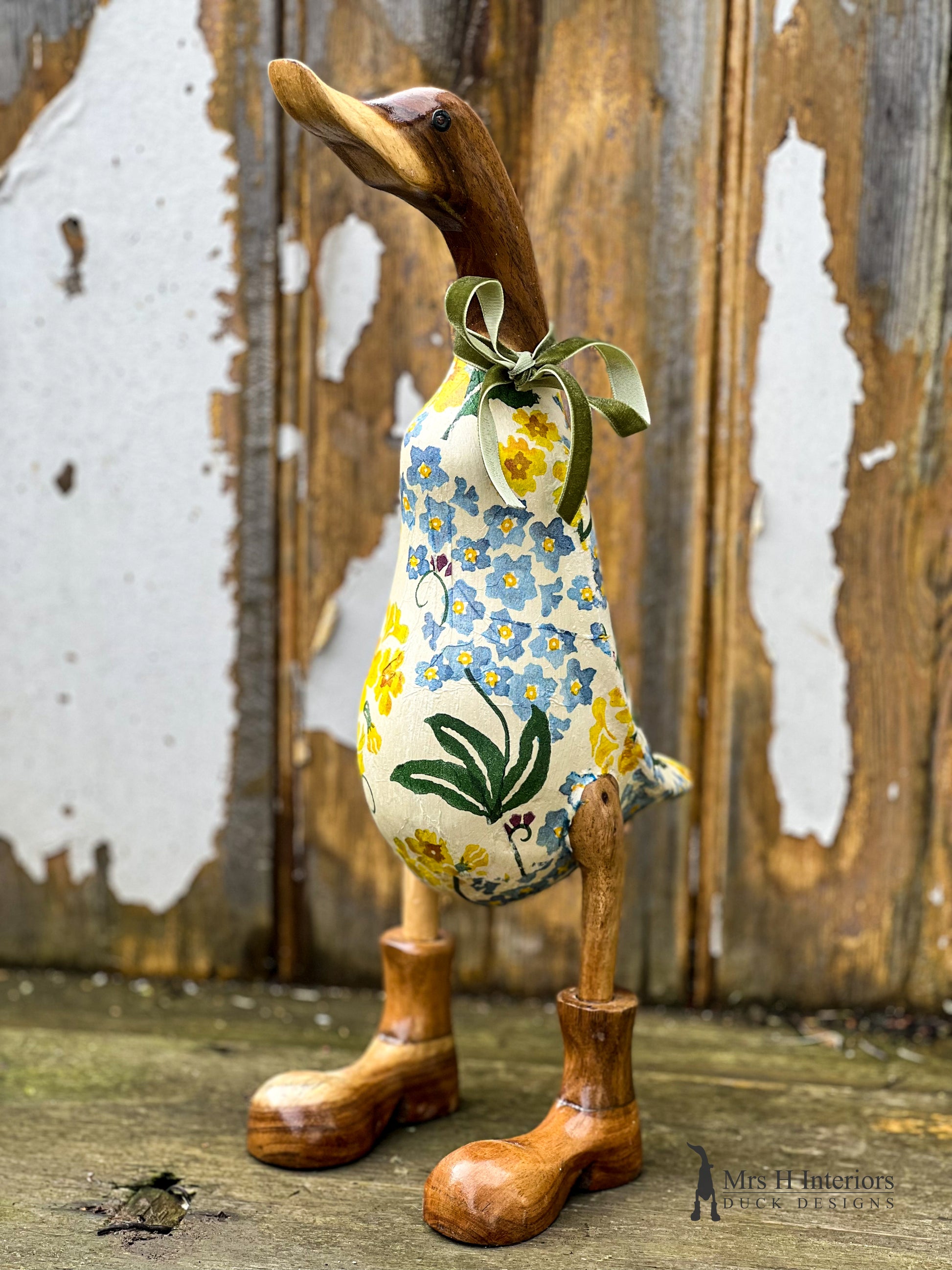 Emma Bridgewater Ducks Decorated Wooden Duck in Boots by Mrs H the Duck Lady