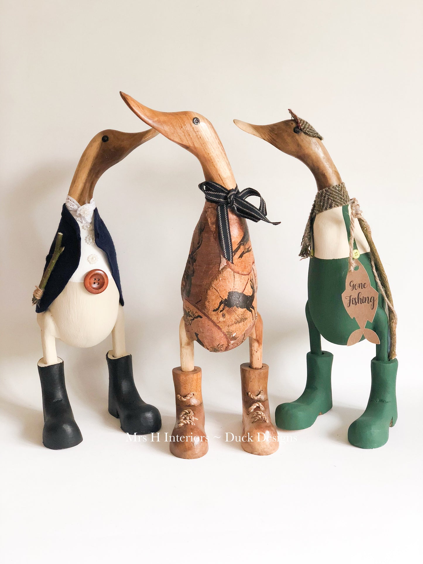 Rider - Decorated Wooden Duck in Boots by Mrs H the Duck Lady