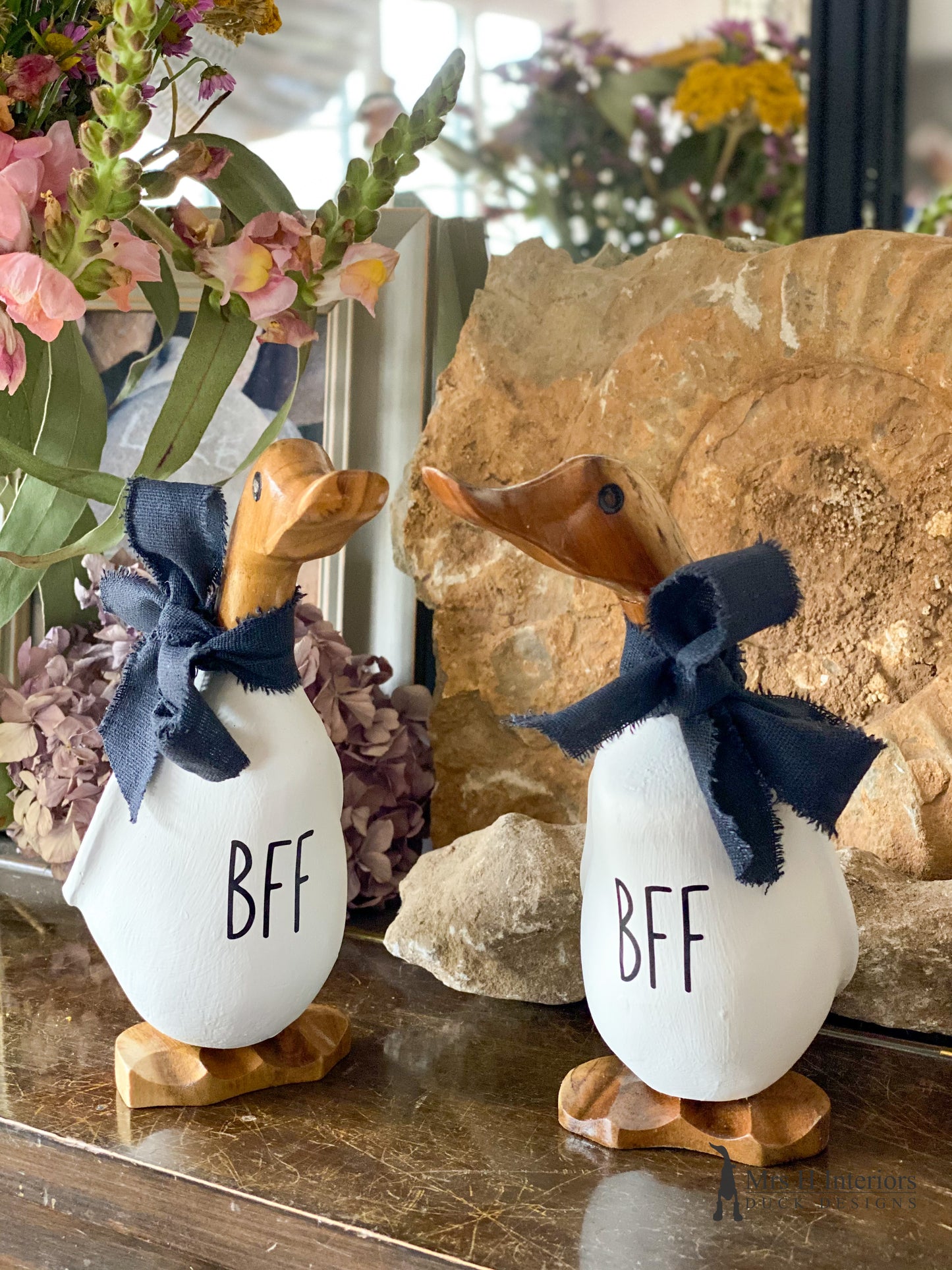 BFF Best Friends Forever Duck - Decorated Wooden Duck in Boots by Mrs H the Duck Lady