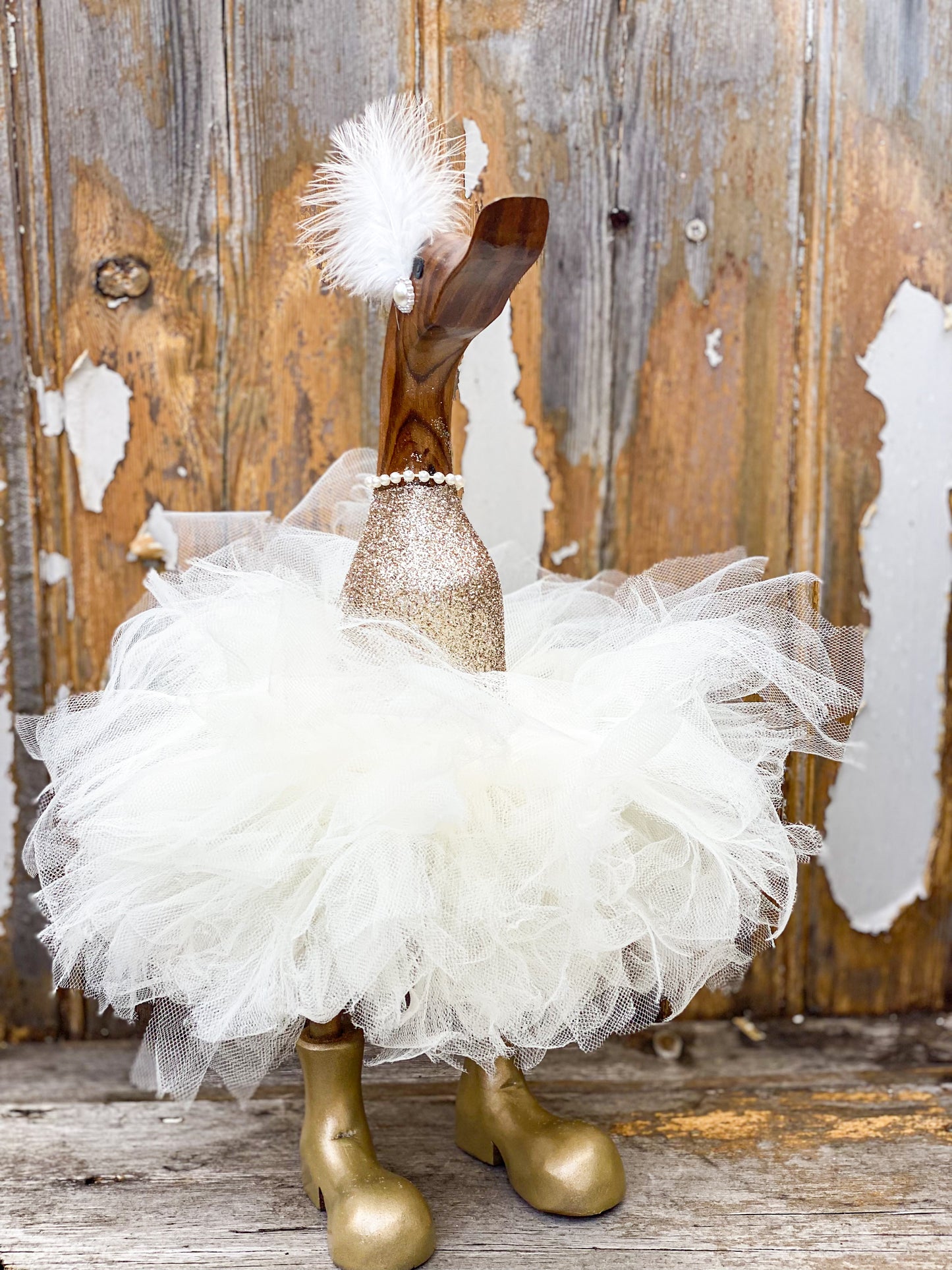 Crystal The Glitter Tutu Duck - Decorated Wooden Duck in Boots by Mrs H the Duck Lady