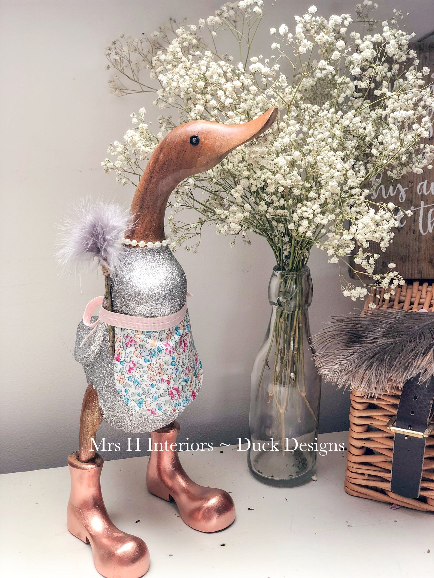 The House Keeper - Decorated Wooden Duck in Boots by Mrs H the Duck Lady