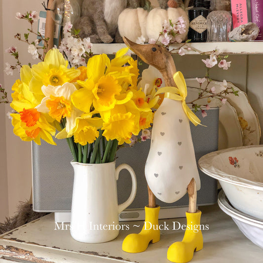Love Duck - Spring - Decorated Wooden Duck in Boots by Mrs H the Duck Lady